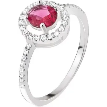 Prsten Stříbrný prsten 925 - kulatý růžovočervený zirkon, čirá obruba - Velikost: 47