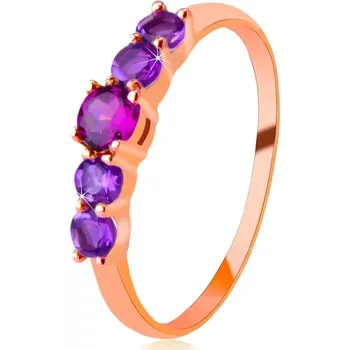 Prsten Prsten ze 14K růžového zlata - rodolit a brazilský ametyst v kotlíku - Velikost: 51