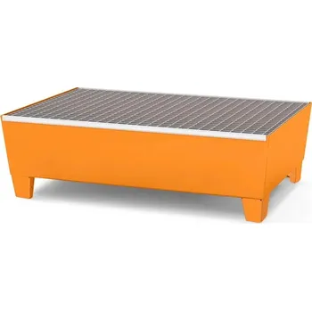 Olejová vana HTI Záchytná vana z oceli pro 2 sudy, lakovaná, podjízdná, mřížový rošt, 1236x815x350 mm