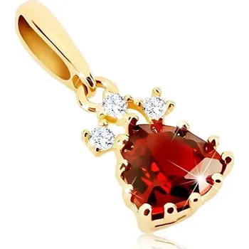 Přívěsek Zlatý přívěsek 585 - červený granátový trojúhelník, třpytivé čiré zirkony