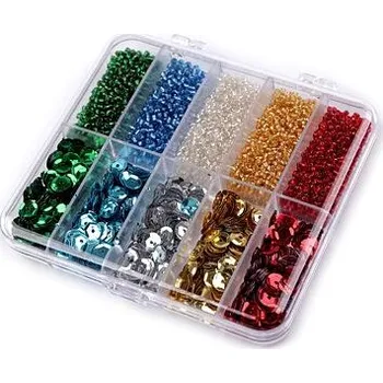 Galanterie - Sada korálků rokajl a flitrů v boxu - korálky - sada
