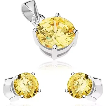 Náušnice Sada náušnic a přívěsku, stříbro 925, kulaté světle žluté zirkony