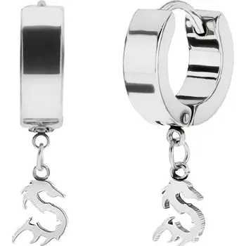 Náušnice Náušnice z oceli, stříbrná barva, zrcadlový lesk, čínský drak