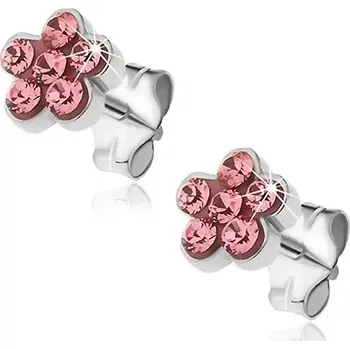 Náušnice Náušnice ze stříbra 925 - puzetové kvítky s růžovými zirkony