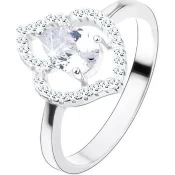 Prsten Prsten, stříbro 925, čirá zirkonová kapka, blyštivá kontura listu - Velikost: 49