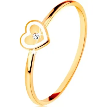 Prsten Prsten ve žlutém 14K zlatě - srdíčko s bílým okrajem a čirým zirkonkem - Velikost: 52