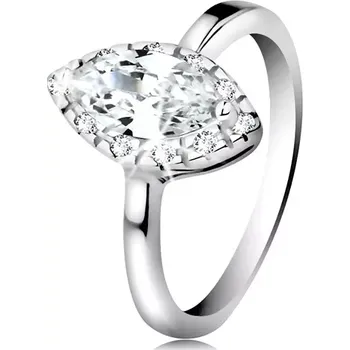 Prsten Rhodiovaný prsten, stříbro 925 - čiré zirkonové zrnko s třpytivým lemem - Velikost: 49