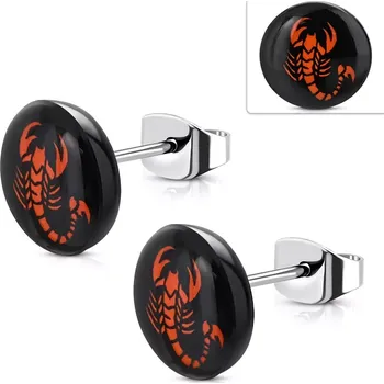 Náušnice Náušnice z chirurgické oceli, černý akrylový kruh s červeným štírem