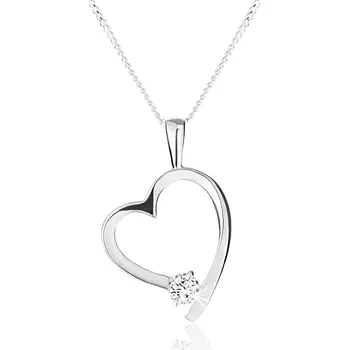 Náhrdelník Náhrdelník ze stříbra 925, kontura asymetrického srdce, kulatý čirý zirkon