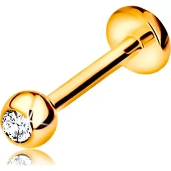 Piercing Zlatý 14K piercing do rtu a brady - labret s kuličkou se zirkonem a kolečkem, 8 mm