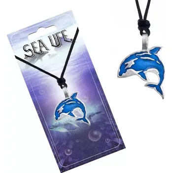 Náhrdelník Šňůrkový náhrdelník, černý, kovový přívěsek modré kosatky