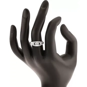 Prsten Třpytivý prsten ze stříbra 925, velký kulatý zirkon, bohaté zdobení ramen - Velikost: 49