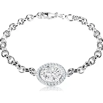Náramek Stříbrný náramek 925 - kruh s ozdobně vyřezávaným květem a zirkony