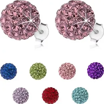 Náušnice Stříbrné náušnice 925, třpytivé kuličky s krystaly Preciosa, 10 mm - Barva: Fialová