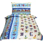 veratex Povlečení bavlněné Junior letadla a auta modrá - dětský motiv 140x200, 70x90 cm