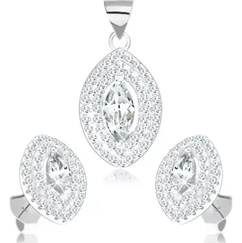 Souprava šperků Sada náušnic a přívěsku, stříbro 925, čiré zirkonové zrnko s dvojitým lemem