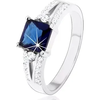 Prsten Zásnubní prsten, stříbro 925, modrý zirkonový čtverec, zdobená ramena - Velikost: 48