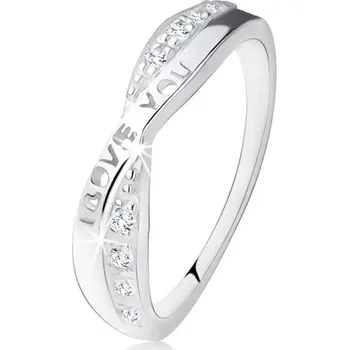 Prsten Stříbrný prsten 925, překřížená ramena, zirkony, nápis "I LOVE YOU" - Velikost: 63