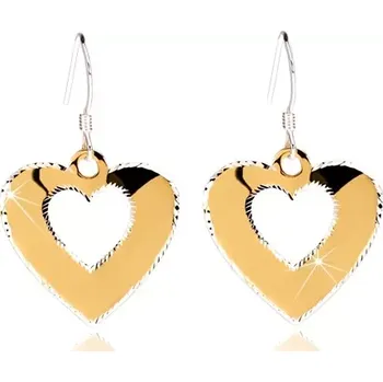 Náušnice Stříbrné náušnice 925, srdce zlaté barvy, zvlněný povrch, vroubkovaný okraj