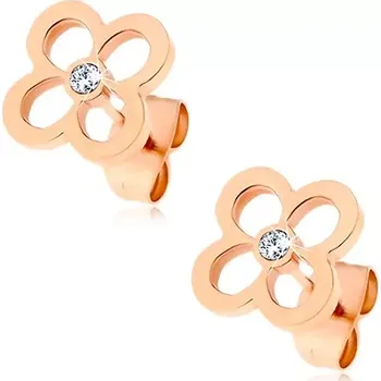 Náušnice Ocelové náušnice - obrys květu měděné barvy se zirkonkem uprostřed