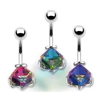 Piercing Piercing do pupíku - křišťálová kostka, barevný odlesk pozadí - Barva: Modrá