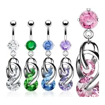 Piercing Piercing do pupíku - dvě podkovičky spojené zirkony - Barva zirkonu: Růžová - P