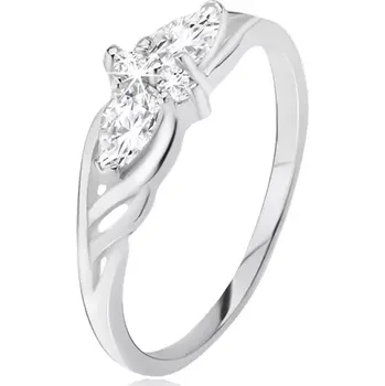 Prsten Prsten ze stříbra 925 - slzičkové a okrouhlé kamínky, výřezy v ramenech - Velikost: 49