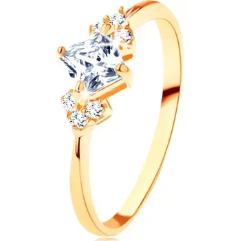 Prsten Blýskavý zlatý prsten 585 - čirý zirkonový čtvereček, čiré zirkonky po stranách - Velikost: 60
