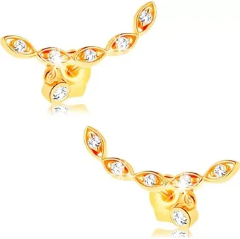 Náušnice Zlaté náušnice 585 - oblouk z pospojovaných zrnek, drobné zirkony čiré barvy