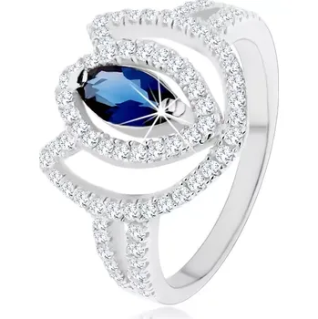 Prsten Prsten ze stříbra 925, třpytivý obrys tulipánu s modrým zirkonovým zrnkem - Velikost: 52