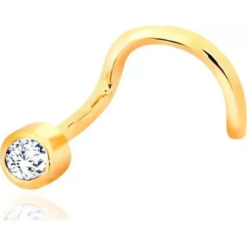 Piercing Zahnutý piercing do nosu ze žlutého zlata 585 - čirý blýskavý zirkon v objímce