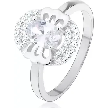 Prsten Zásnubní prsten, stříbro 925, čirý zirkon - motýlek, zdvojený lem - Velikost: 56