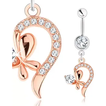 Piercing Piercing z oceli 316L, měděná a stříbrná barva, zatočená linie, motýlek, čiré zirkony