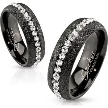 Prsten Prsten z oceli 316L, černý odstín, třpytivé pískování, zirkonový pás - Velikost: 67