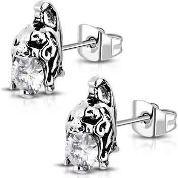 Náušnice Náušnice z chirurgické oceli - helma bojovníka s čirým zirkonem, patina