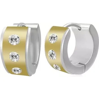 Náušnice Kruhové dvoubarevné ocelové náušnice - střed se zirkony, okraje stříbrné barvy