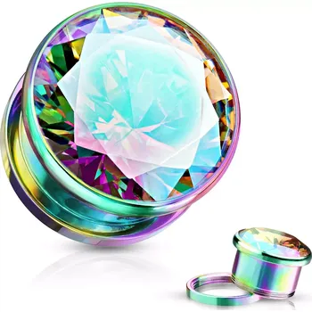 Piercing Plug do ucha z chirurgické oceli, velký duhový zirkon, PVD, šroubovací - Tloušťka : 19 mm