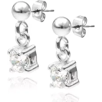 Náušnice Stříbrné puzetové náušnice 925 - visací kulatý čirý zirkon, 4 mm