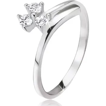 Prsten Prsten ze stříbra 925, tři kulaté zirkony, zahnuté rameno - Velikost: 57