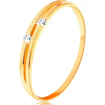 Prsten Zlatý prsten 585 - lesklá hladká ramena s úzkým výřezem a zirkonky - Velikost: 57