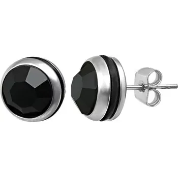 Náušnice Kruhové náušnice z oceli 316L s černým zirkonem a gumičkou, puzetky