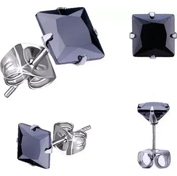 Náušnice Puzetové náušnice z oceli, černý čtvercový zirkon - různé velikosti - Rozměr: 6 x 6 mm