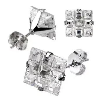 Náušnice Puzetové náušničky z oceli - čtvercový broušený zirkon - Velikost zirkonu: 7 mm