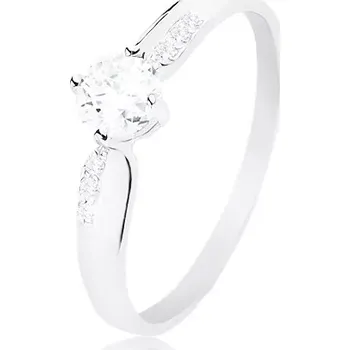 Prsten Stříbrný 925 prsten, blýskavý čirý zirkon uprostřed a drobné zirkony po stranách - Velikost: 48