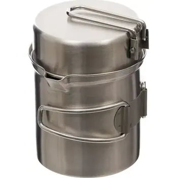 Kempingové nádobí Sada na vaření hrnek + pánvička nerez MFH (Nerezové turistické nádobí Fox Outdoor, set složený z hrnce a pánvičky v kompaktních cestovních rozměrech, z nerezového materiálu.)