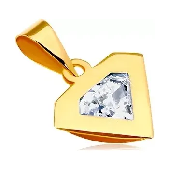 Přívěsek Přívěsek ve žlutém 14K zlatě - silueta diamantu, blýskavý čirý zirkon