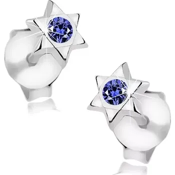 Náušnice Stříbrné náušnice 925, malá lesklá hvězdička s tmavomodrým krystalem