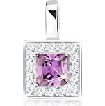 Přívěsek, stříbro 925, třpytivý obrys čtverce, fialový broušený zirkon, výřezy