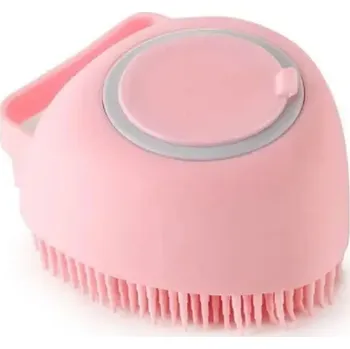 Koupelový kartáč Silikonový kartáč na mytí psů a koček s dávkovačem mýdla Barva: růžová - tvar srdce