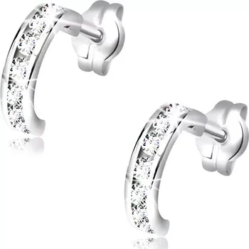 Náušnice Náušnice z bílého 14K zlata - malé půlkruhy vykládané čirými zirkony